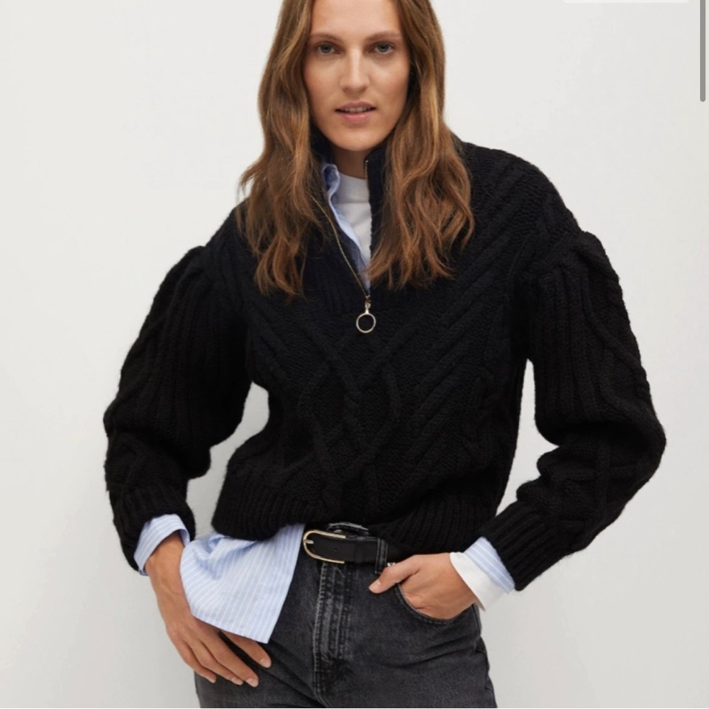 MANGO Zip Knit Quarter Zip Pullover Sweater